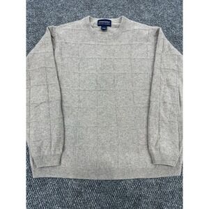 Davis & Squire Mens Large 100% 2 Ply Cashmere Sweater Beige Windowpane Very Soft